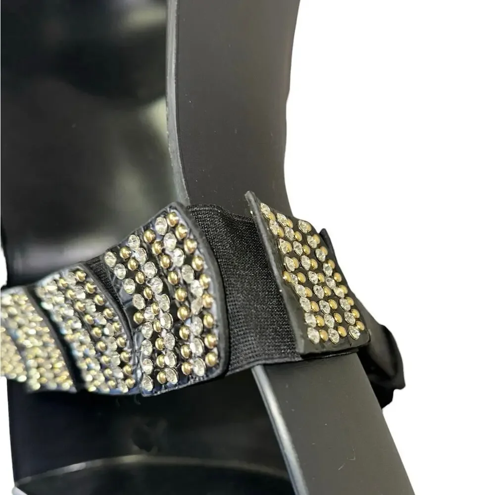Black Croc Embossed Stretch Belt Rhinestone Buckle Statement Waist Belt OS